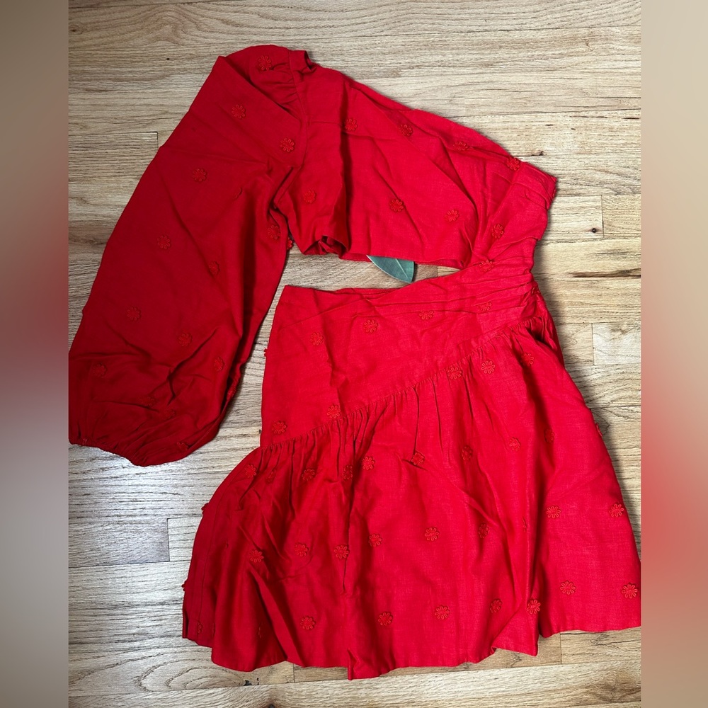 FARM Rio Red One-Shoulder Mini Dress
